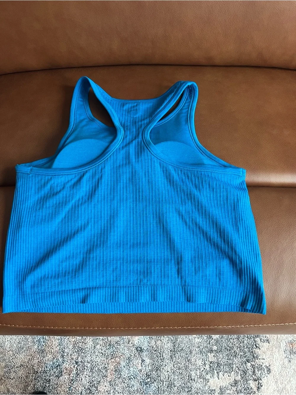 Bright Blue Ribbed Racerback Crop Tank Lulu lemon ebb to street SZ 10
